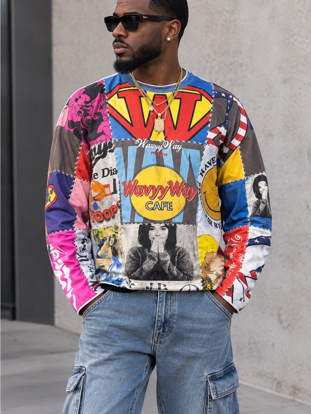 WavvyWay Patchwork Crewneck Sweater - Multicolor
